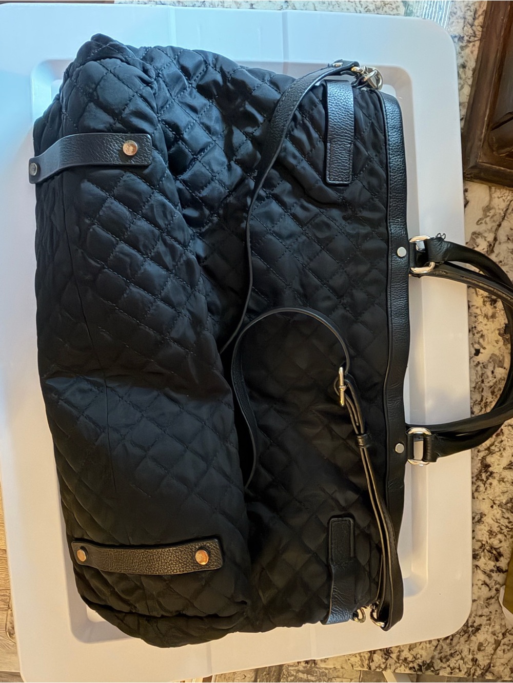 Banana Republic Black Quilted Tote with Gold Hardware